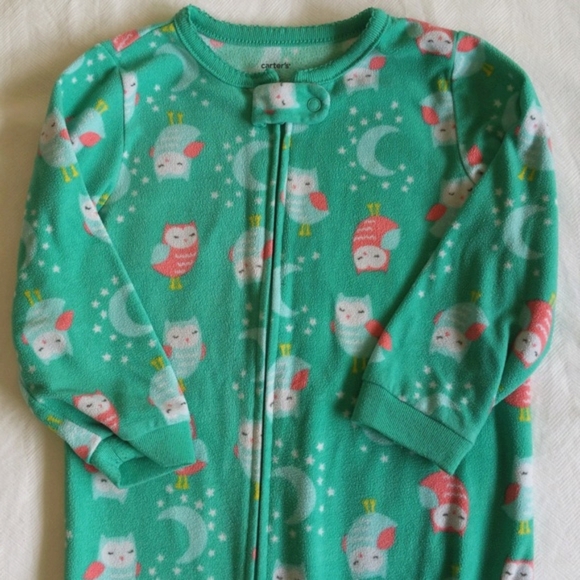 carter's teal owl fleece zipper footie sleeper pajamas 2T toddler girls - Picture 4 of 6